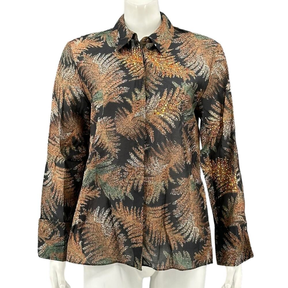 Kobi Halperin Top Womens Small Brown Black Nina Embellished Cotton Silk Artsy